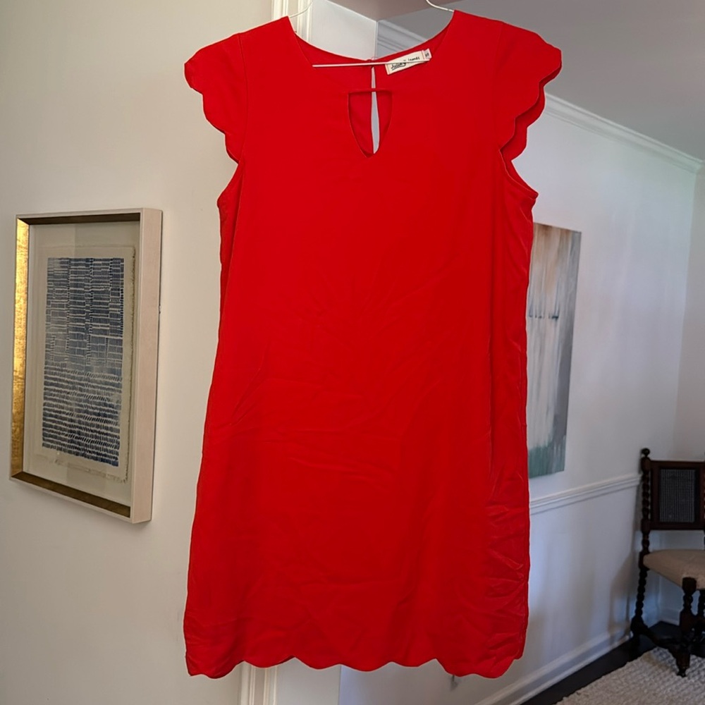 Julia James Sheath Dress. Woman’s small. Scalloped sleeves and hemline.
